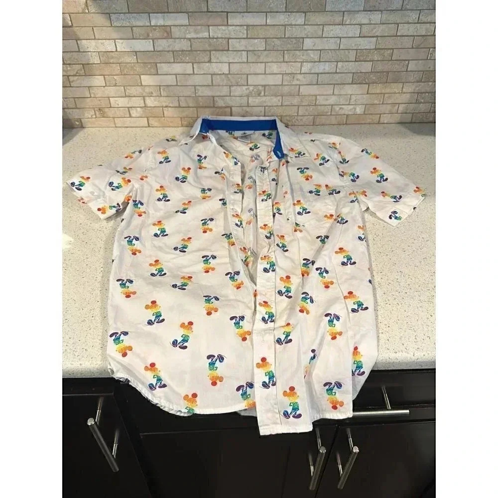 Disney Parks‎ Mickey Rainbow Button Front Shirt BL